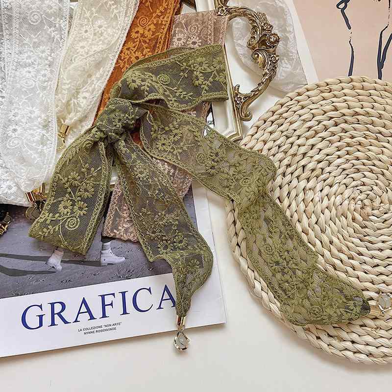 ヘアアクセサリー 森ガール風 ロマンチック レース 小花柄 細身 ロング スカーフ リボン ヴィンテージ..