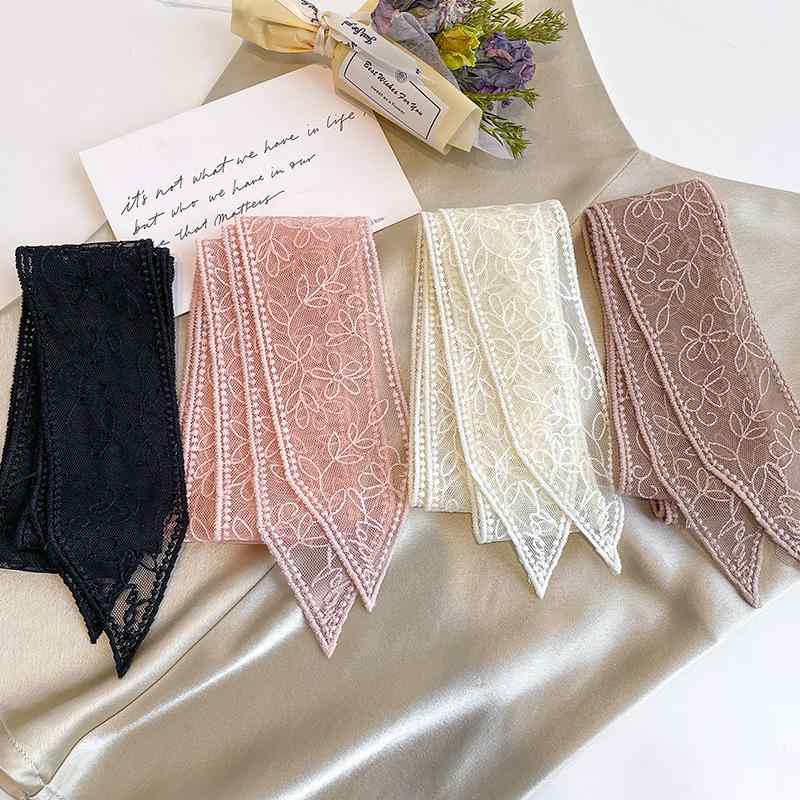 スカーフ 女性用 細長 薄手 レース リボン バッグチャーム ヘアアレンジ ベルト 春秋 ポリエステル 白 ..