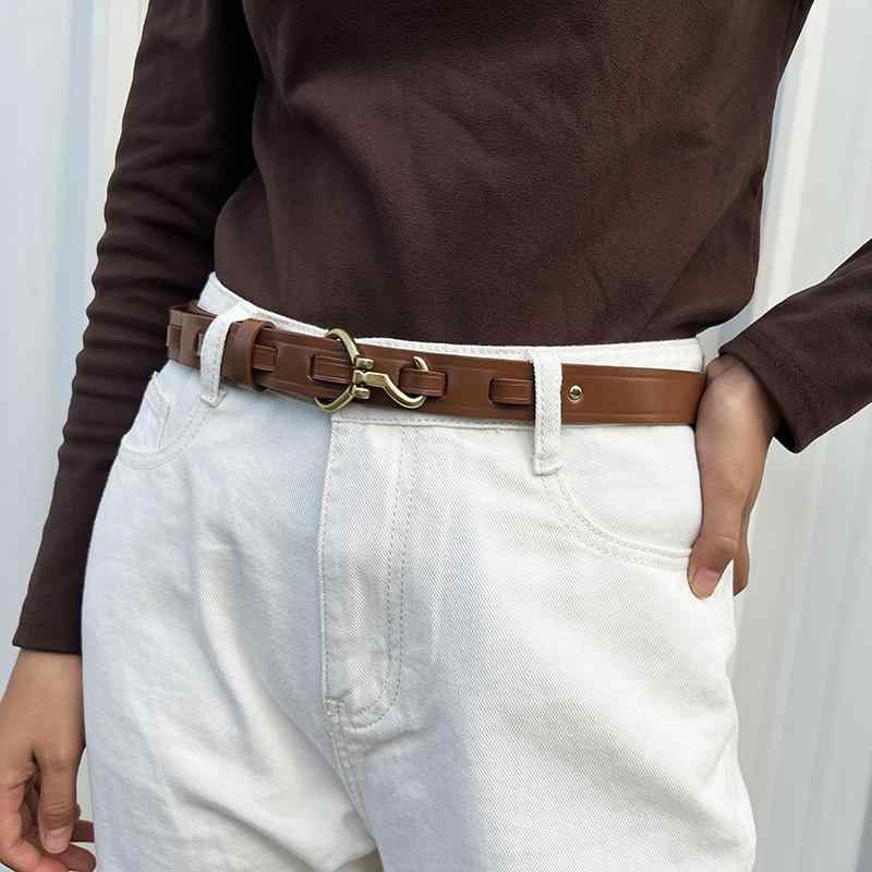 ベルト レディース ワンピース ウエストマーク 細身 スリム 穴なし フックバックル 合皮レザー カジュアル オフィス 通勤 韓国ファッション エレガント キャメル ブラック ベージュ