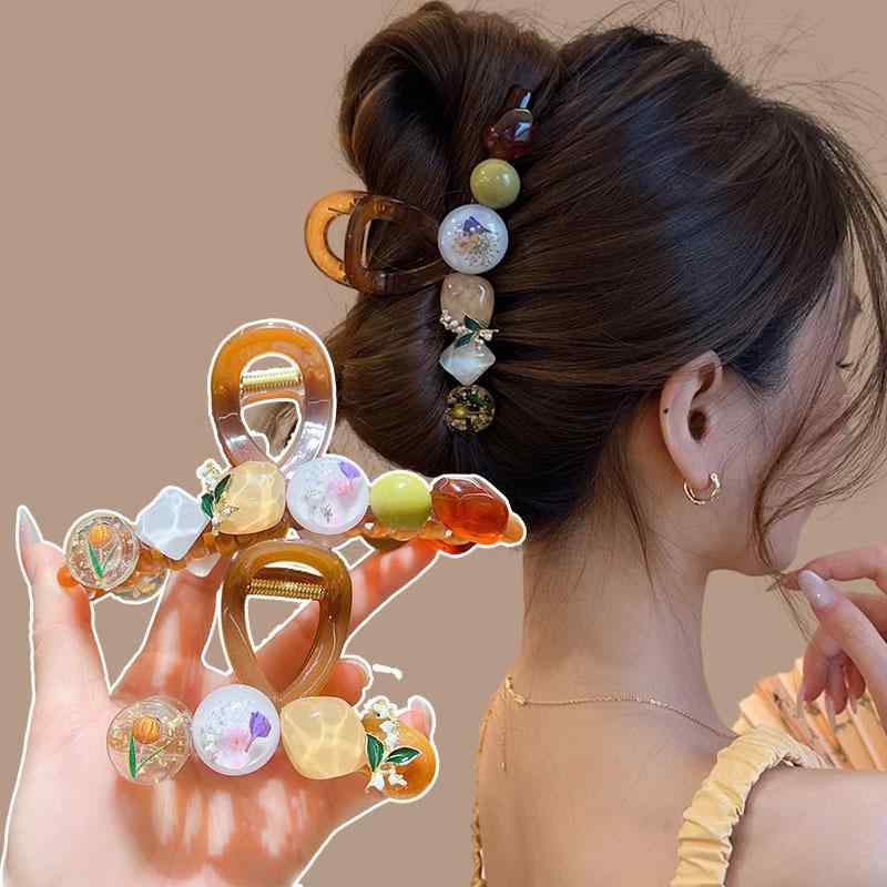 ヘアクリップ レディース 韓国 レトロ 上品 すずらん フラワーモチーフ 高級感 アクリル製 手作り ハンドメイド シンプル オフィス カジュアル まとめ髪 アップヘア バンスクリップ