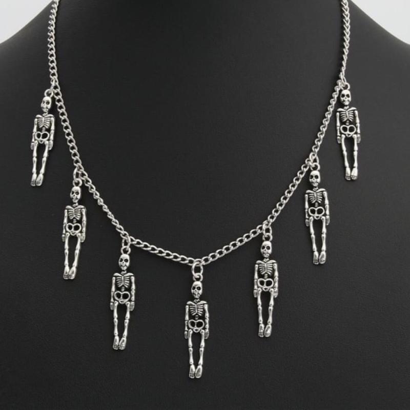 ネックレス イヤリング ユニセックス ハロウィン スケルトン ドクロ 骸骨 骨モチーフ 欧米風 パンク ゴ..