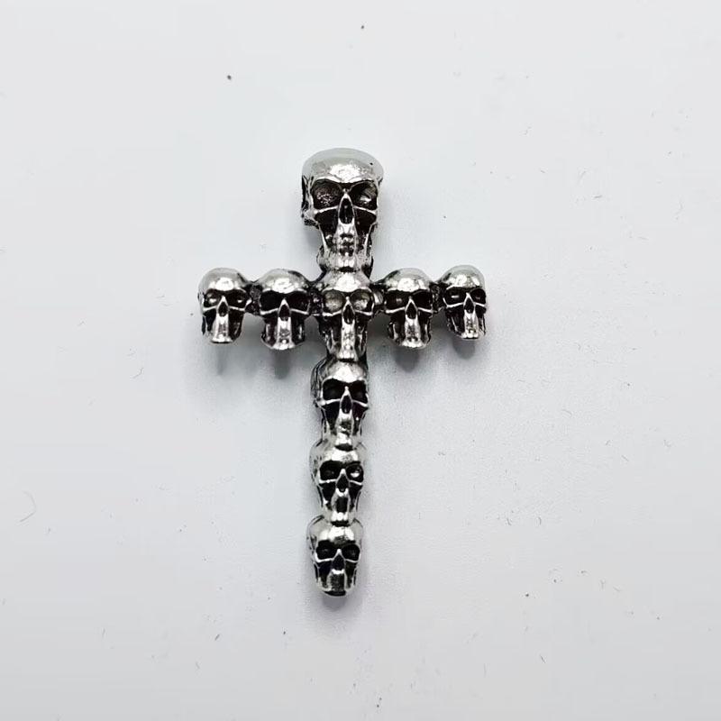 ネックレス メンズ 男性用 レトロ ヴィンテージ風 スカル 髑髏 十字架 亜鉛合金 電気メッキ アンティークシルバー ペンダント アクセサリー ストリート ロック 存在感 重厚感