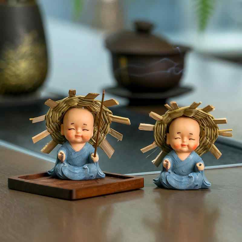 置物 麦わら帽子 僧侶 和尚 禅 癒し 香立て 線香立て 卓上飾り デスクインテリア 茶卓 オブジェ 樹脂製..