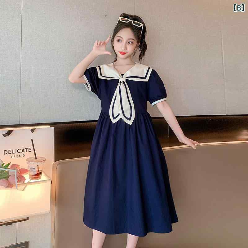 ワンピース キッズ 女の子 女児 中大童 ジュニア 綿 コットン カジュアル 普段使い プリンセスドレス かわいい ノースリーブ キャミワンピース 無地 イエロー ネイビー 春夏