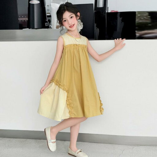 ワンピース 女の子 女児 キッズ ノースリーブ プリンセスドレス 韓国 おしゃれ かわいい 春夏 綿 コットン 柔らかい 切り替え イエロー お出かけ 普段着 Aライン ワンピース 女の子 女児 キッズ ノースリーブ プリンセスドレス 韓国 おしゃれ かわいい 春夏 綿 コットン 柔らかい 切り替え イエロー お出かけ 普段着 Aライン