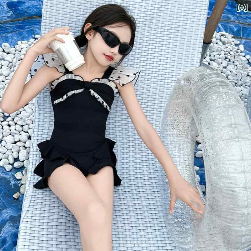 水着 女の子 キッズ ジュニア ワンピース オールインワン かわいい プリンセス風 お姫様風 速乾 スイミング プール 海 ビーチ 水遊び 夏 サマー ポリエステル