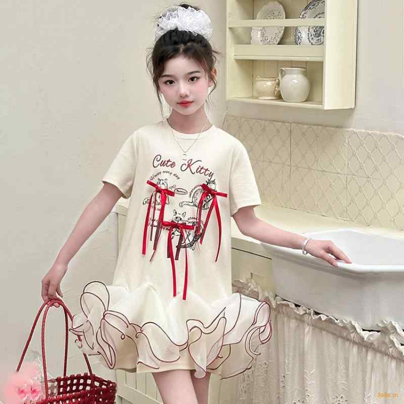 Tシャツワンピース 女の子 ジュニア 半袖 夏 おしゃれ プリンセスドレス スイート ガーリー コットン ..