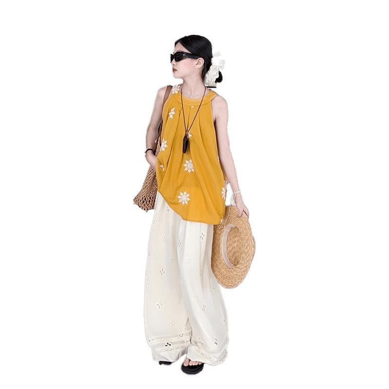 セットアップ 女の子 キッズ ガールズ 夏 ノースリーブ タンクトップ ゆったり ワイド クロップドパン..