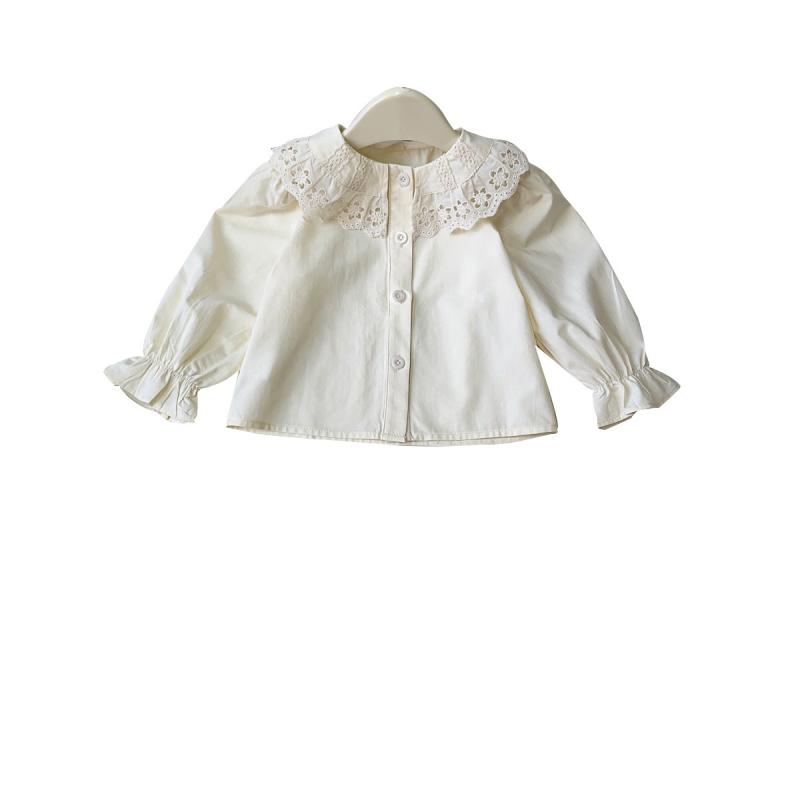 シャツ 女の子 ガールズ 長袖 フリル 刺繍 かわいい おしゃれ 春秋 ブラウス トップス 子供服 キッズ ..