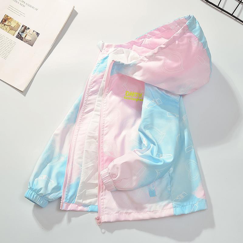 ジャケット 女の子 キッズ ガールズ 小中学生 ジュニア グラデーション ウィンドブレーカー フード付き おしゃれ トレンド 春秋 ポリエステル 軽量 通学 普...