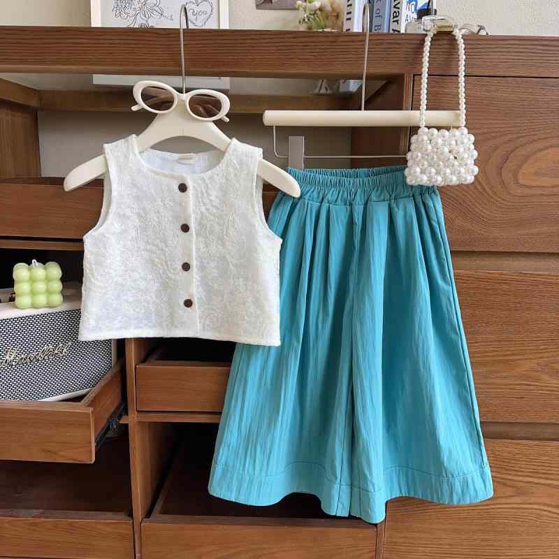 セットアップ ガールズ 女の子 子供用 韓国 夏 ノースリーブ タンクトップ ロングパンツ 2点セット カ..