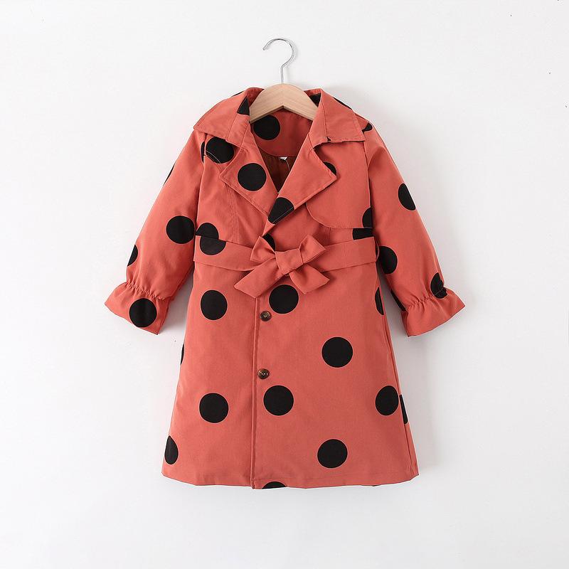 コート 女の子 キッズ 女児 子供服 韓国 オルチャン ドット柄 水玉 長袖 ウエストマーク トレンチコート ミドル丈 襟付き シングルボタン コットン 綿素材...