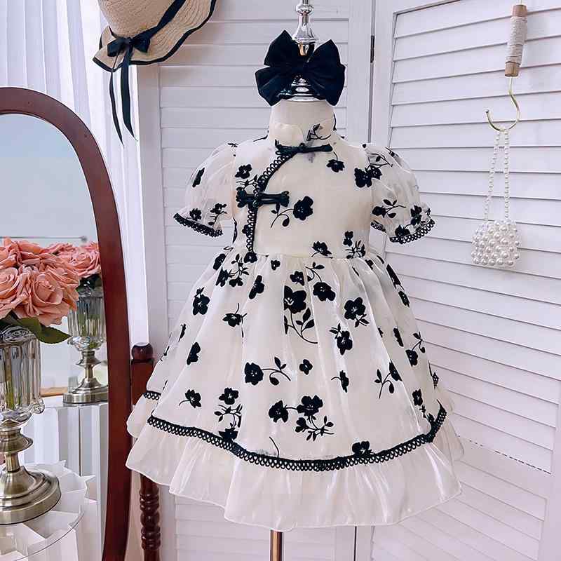 ワンピース キッズ 女の子 春夏 韓国 パフスリーブ 小花柄 ウエストマーク プリンセスドレス ポリエス..