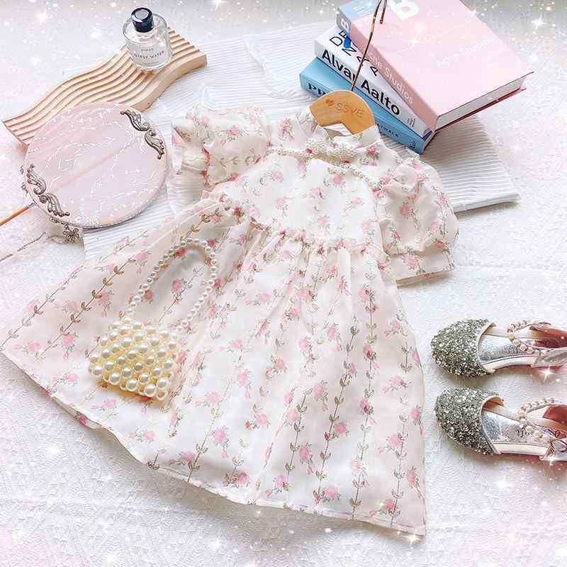ワンピース 女の子 キッズ 小花柄 パフスリーブ プリンセス風 ピンク 夏 韓国 ポリエステル かわいい ..