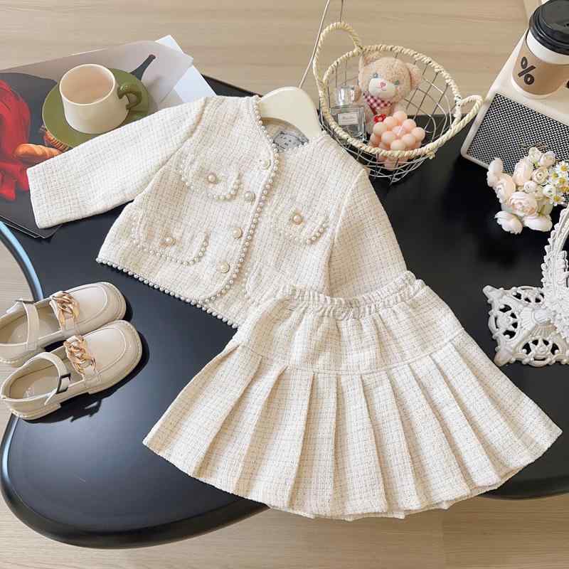 セットアップ 女の子 キッズ 秋冬 韓国 ジャケット ショートスカート フリル 2点セット ポリエステル ..