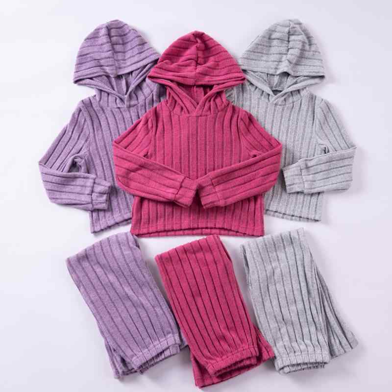 キッズ 女の子 春秋 フード付き 長袖トップス ロングパンツ 無地 ポリエステル混紡 カジュアル 普段着 ..