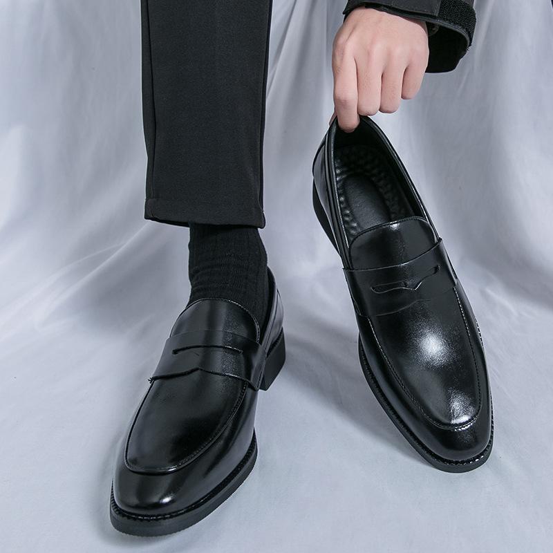メンズ シューズ スリッポン ローファー ビジネス カジュアル 通勤 普段使い 男性用 PUレザー ラバーソール ラウンドトゥ ローヒール 春秋