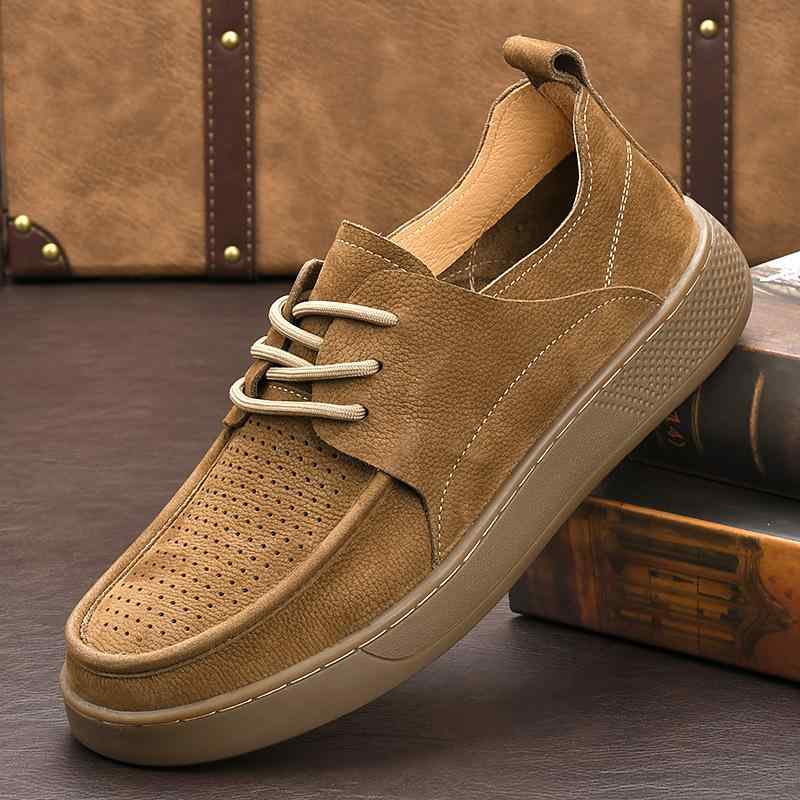 革靴 メンズ カジュアル ローファー 春夏 通気性 パンチング 牛革 ソフトレザー 快適 軽量 デイリーユース ラウンドトゥ 滑り止め クッション性