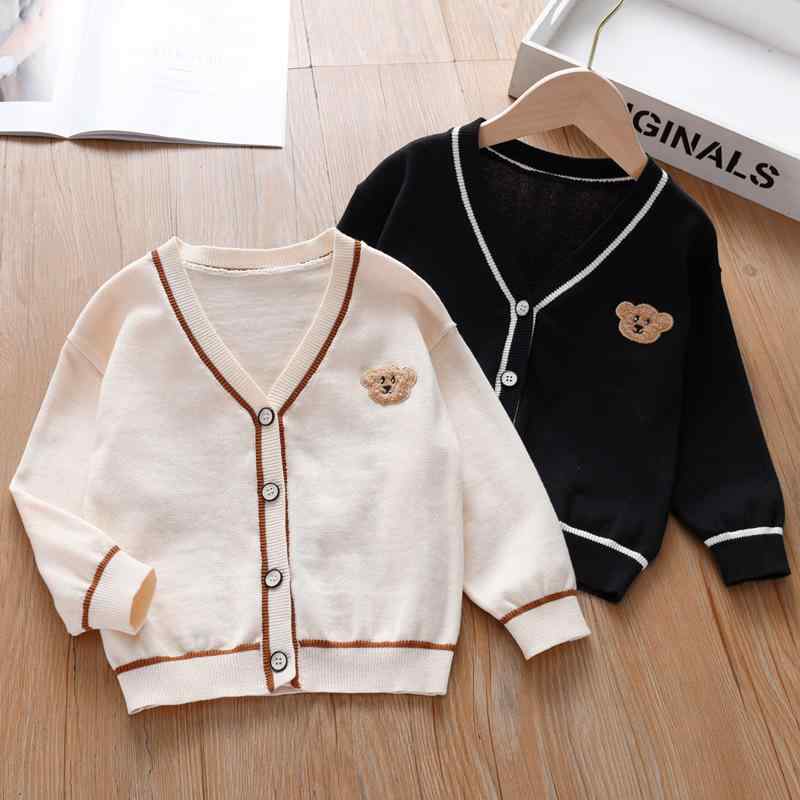 ニットカーディガン 男の子 キッズ 春秋 綿 Vネック クマ刺繍 前開き おしゃれ トレンド 羽織り トップ..