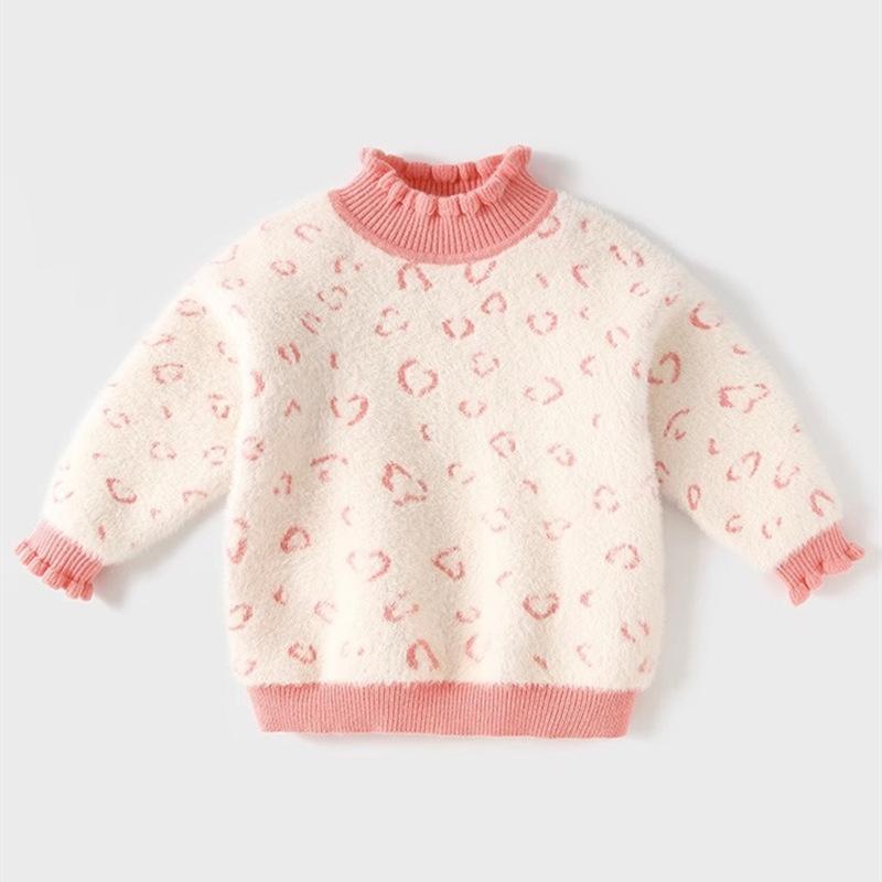 ニット 女の子 キッズ 子供 秋冬 フェイクミンク ミンクタッチ アクリル 暖かい 保温 防寒 厚手 ソフトタッチ 丸首 クルーネック 長袖 セーター プルオーバー トップス ホワイト カジュアル 普段使い 韓国