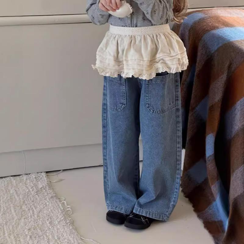 キッズ 女の子 デニムパンツ ジーンズ ワイドパンツ ゆったり ルーズシルエット ビッグポケット ウエス..