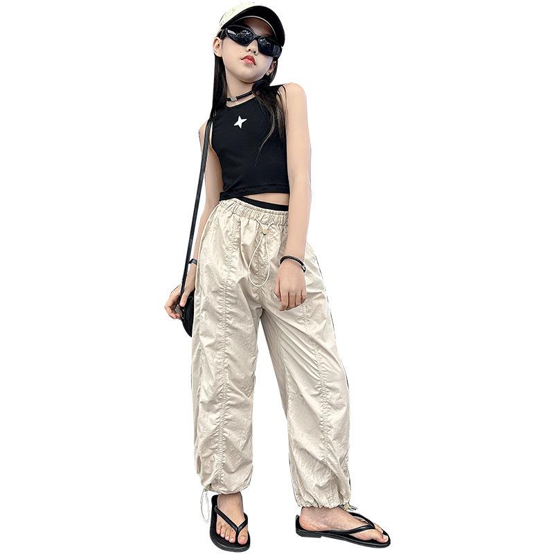 パンツ 女の子 ガールズ キッズ ジュニア 夏物 薄手 ロングパンツ ゆったり ルーズ ストレートレッグ ..