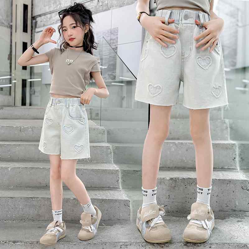 ショートパンツ 女の子 ガールズ 小中学生 デニム 短パン ハイウエスト ウエストゴム 夏物 韓国 軽量 ..