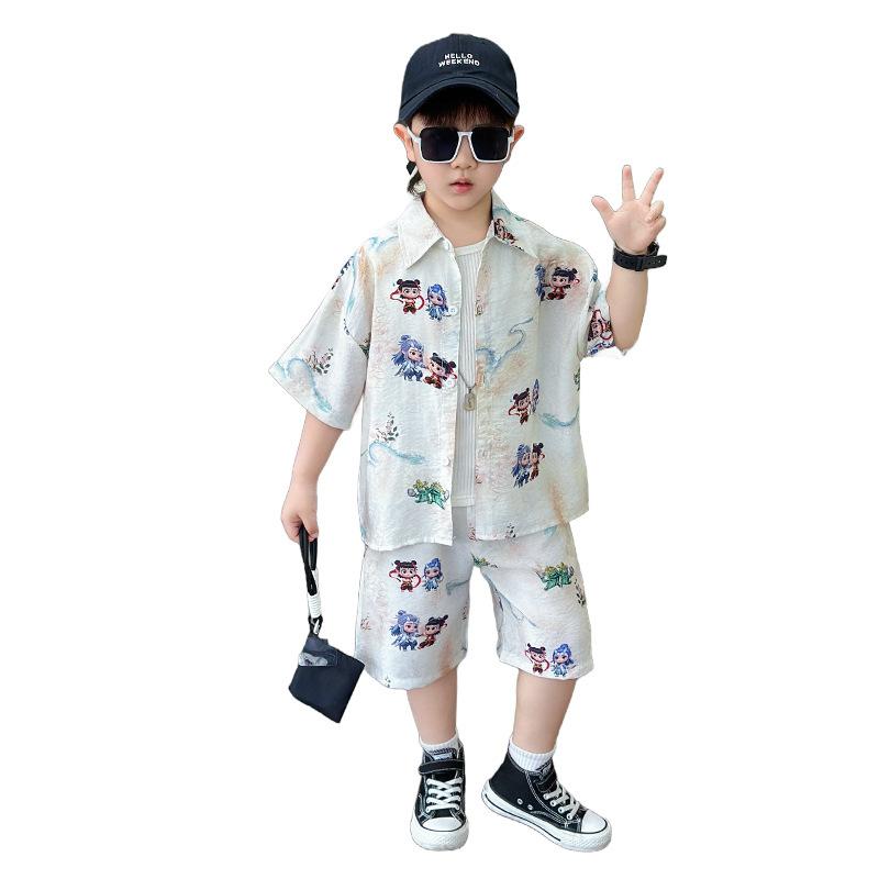 シャツ 男の子 キッズ 半袖 ナタ柄 キャラクター セットアップ 2点セット ボーイズ 春夏 薄手 綿 コッ..