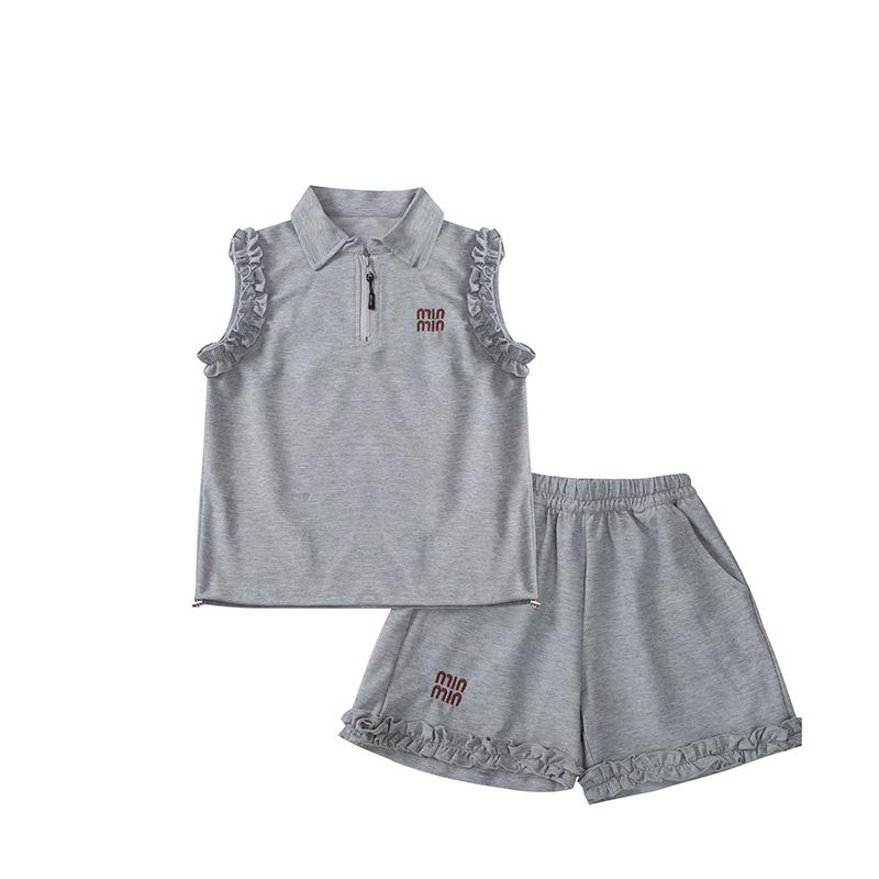 キッズ 女の子 セットアップ ツーピース ノースリーブ フリル ポロシャツ ショートパンツ 短パン 2点セ..