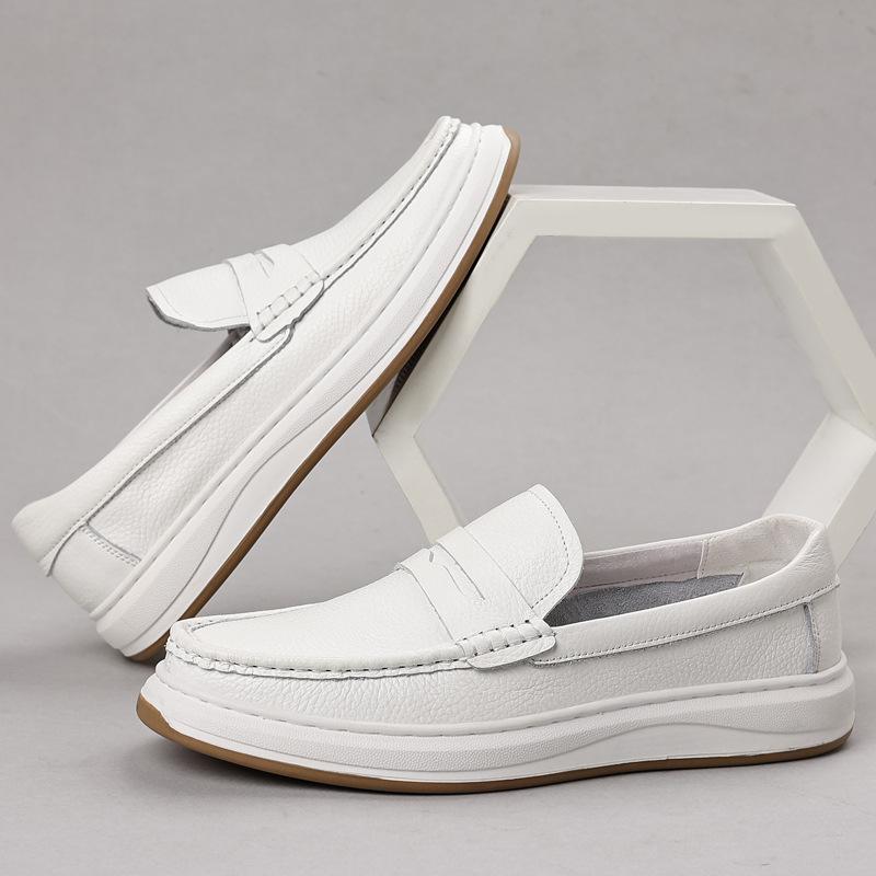 シューズ 男性用 サマー 本革 牛革 カジュアル ローファー スリッポン モカシン ドライビングシューズ シボ加工 ラウンドトゥ 耐摩耗性 通気性 防滑 ブラック ホワイト