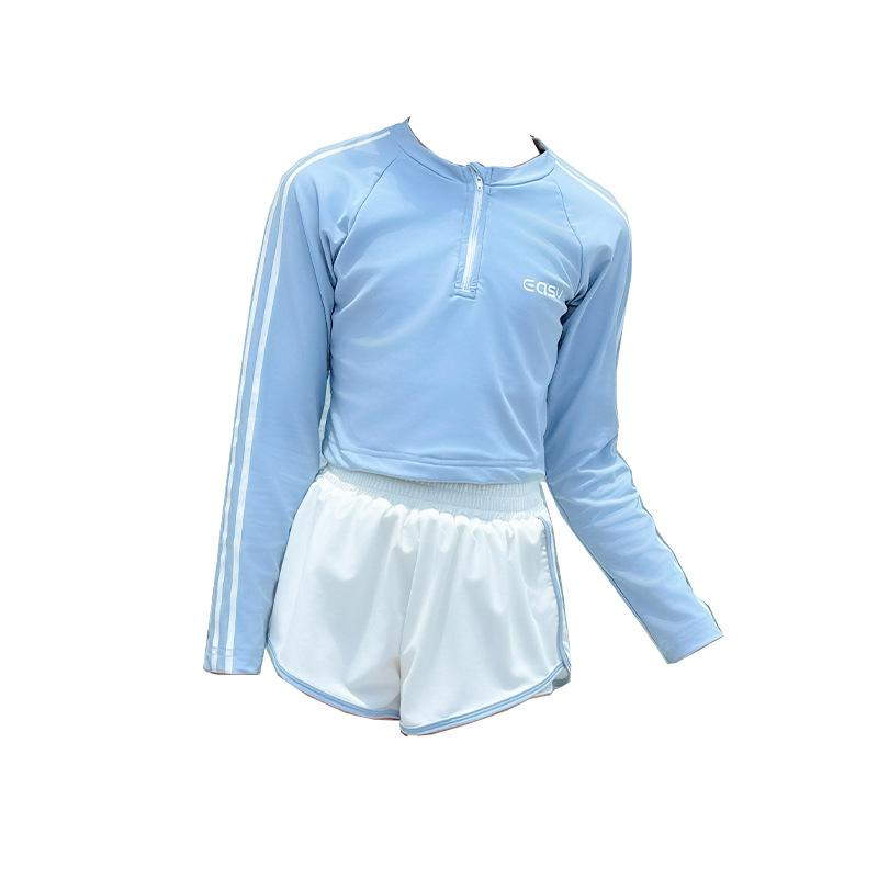 水着 女の子 キッズ 長袖 セパレート ショートパンツセット 胸パッド付き 速乾 通気性 ポリエステル ブ..