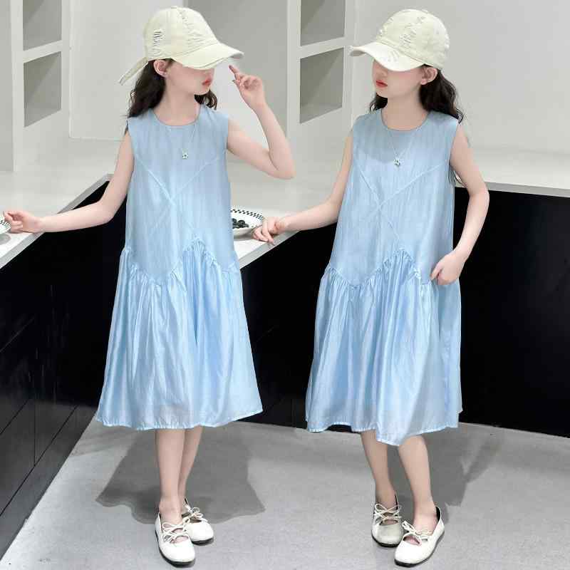 ワンピース 女の子 ジュニア 夏 ノースリーブ ジャンパースカート 韓国 切り替え プリンセスドレス フ..