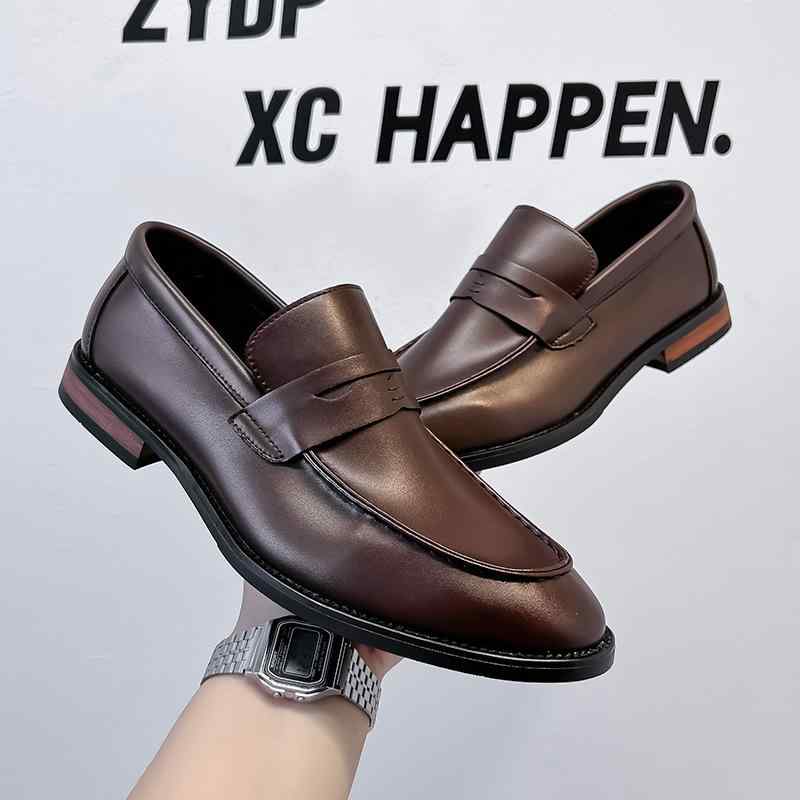 革靴 メンズ 男性用 ローファー スリッポン ビジネス カジュアル フォーマル 結婚式 ウェディングシューズ ブリティッシュスタイル 高級感 合成皮革 黒 ブラック 茶 ブラウン