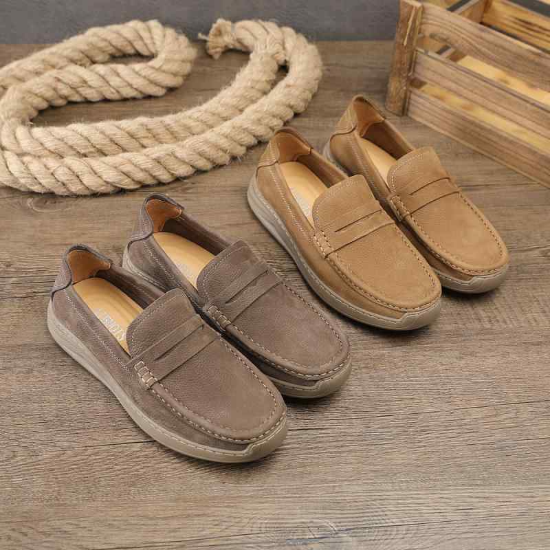 ドライビングシューズ 男性用 本革 牛革 カジュアル スリッポン ローファー モカシン ライチ柄 耐摩耗..