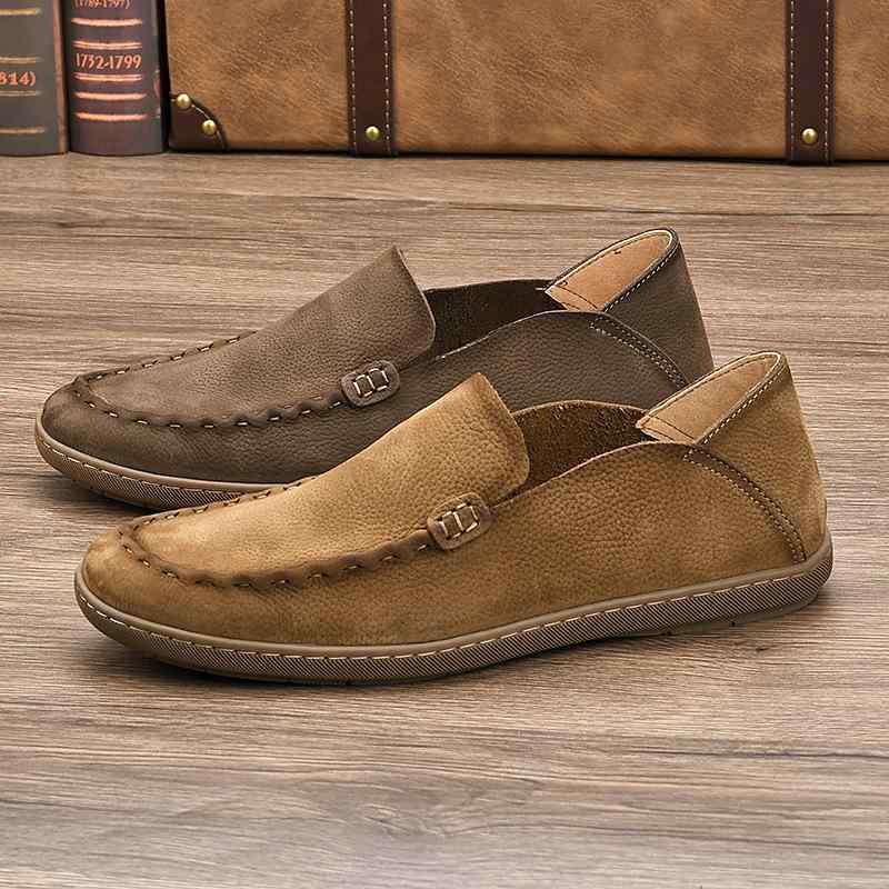 ドライビングシューズ メンズ 牛革 本革 レザー ローファー スリッポン モカシン デッキシューズ ソフトソール 通気性 快適 レトロ カジュアル革靴 春夏 カーキ グレー