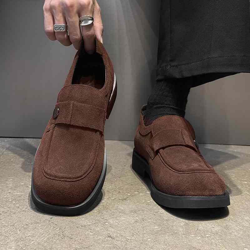 メンズ 男性用 ローファー スエード 牛革 スリッポン ドライビング モカシン デイリーユース 普段使い レトロ風 カジュアル ラバーソール 快適 ブラウン