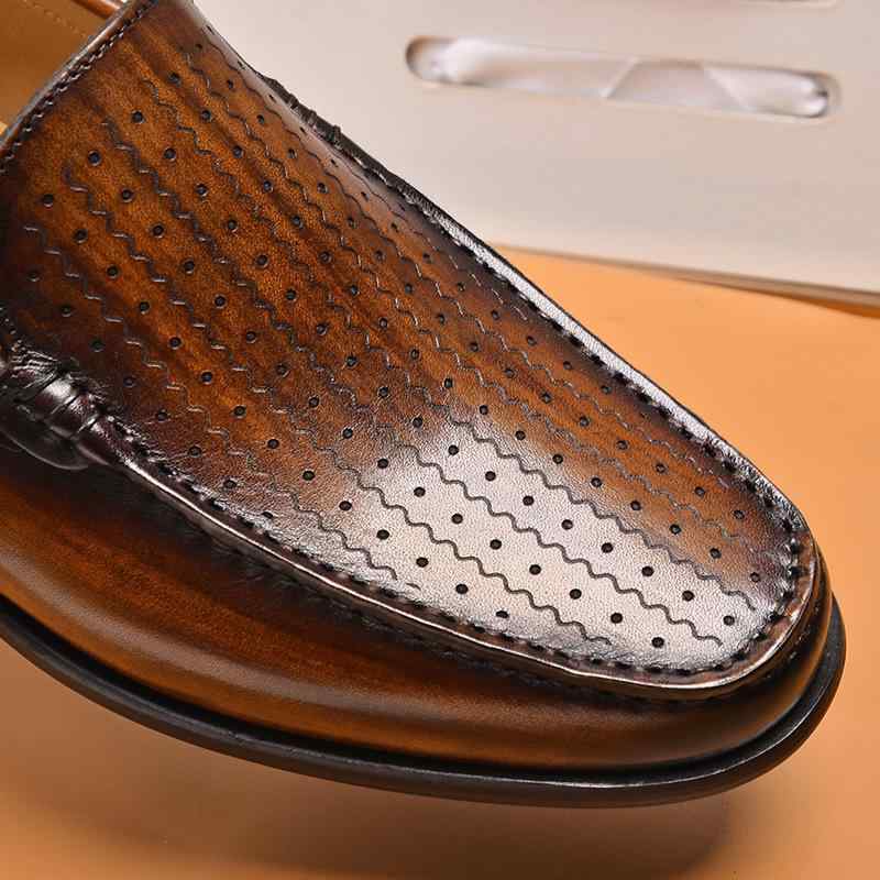 シューズ メンズ 男性用 カジュアル ビジネス ドライビングシューズ ローファー モカシン 本革 牛革 パンチング 透かし彫り 通気性 ソフトソール スリッポン 普段使い 通勤用 ブラック ブラウン