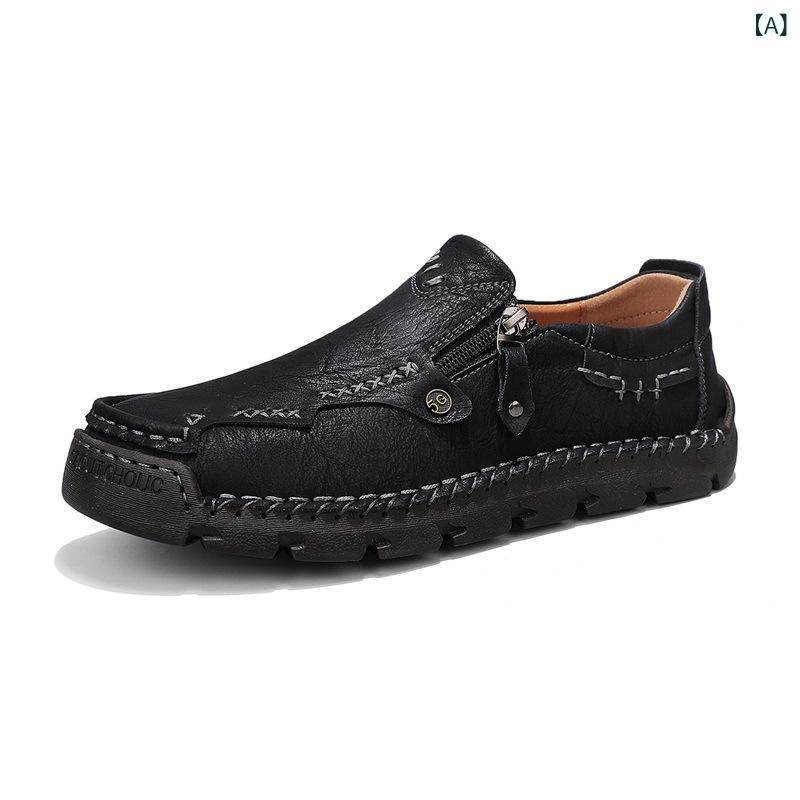 シューズ メンズ 男性用 春秋 ドライビングシューズ モカシン スリッポン ローファー レザー フェイクレザー 革靴 大きいサイズ カジュアル 普段使い ドライブ アウトドア 通気性 手縫い ラウンドトゥ ブラック カーキ