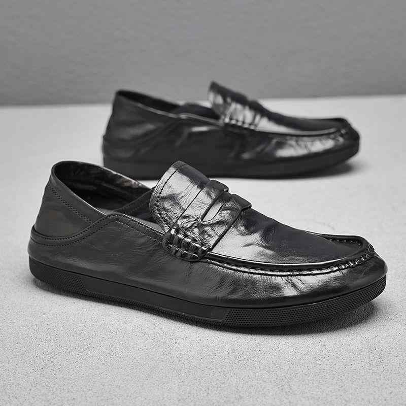 ドライビングシューズ メンズ 本革 モカシン スリッポン ローファー 牛革 革靴 カジュアル 運転 普段使い ラウンドトゥ ステッチ ローカット 透湿 耐摩耗性 ゴム底 ラテックスインソール ブラック ブラウン