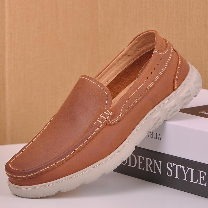 ローファー メンズ スリッポン 本革 牛革 ヌバック 軽量 ソフト 快適 通気性 クッション性 耐摩耗性 ドライビング カジュアル 普段使い ラウンドトゥ ブラウン系 豚革 ラバーソール シンプル ステッチ