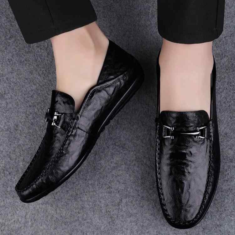 革靴 メンズ 男性用 本革 牛革 ドライビングシューズ モカシン ローファー スリッポン ラウンドトゥ 柔らかソール 通気性 防滑 防臭 ゴムソール カジュアル ドライブ 普段使い 春夏 ブラック ブラウン