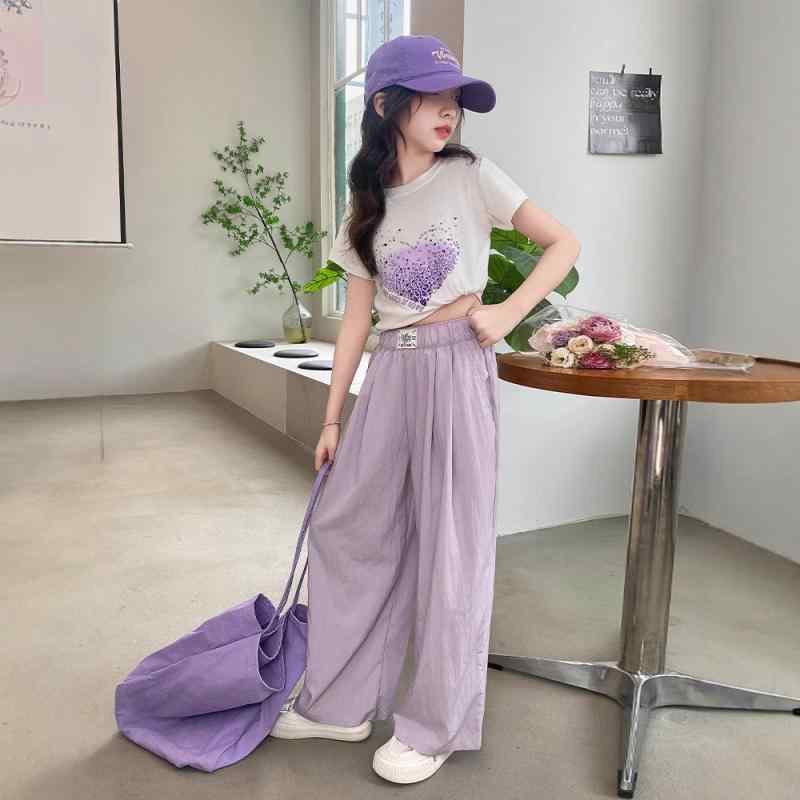 キッズ ボトムス 女の子 女児 夏 カジュアル おしゃれ ワイドパンツ ゆったり 長ズボン ポリエステル素..