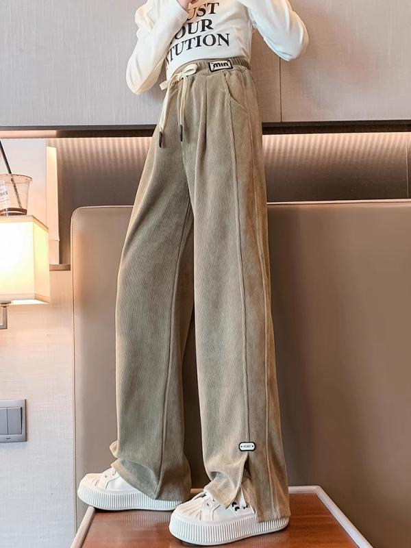 パンツ キッズ 女の子 韓国ファッション ワイドパンツ スリット入り ゆったり ハイウエスト コーデュロ..