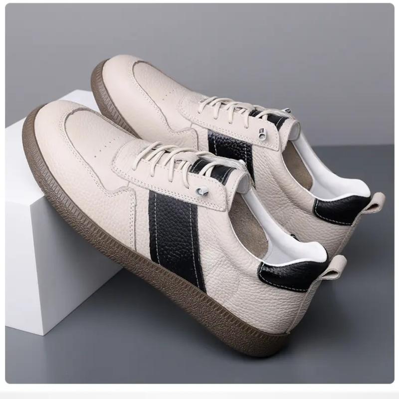 スニーカー メンズ ジャーマントレーナー 本革 牛革 レザー 防滑 スリッポン カジュアル 春秋 普段使い ラウンドトゥ 低ヒール 耐摩耗性