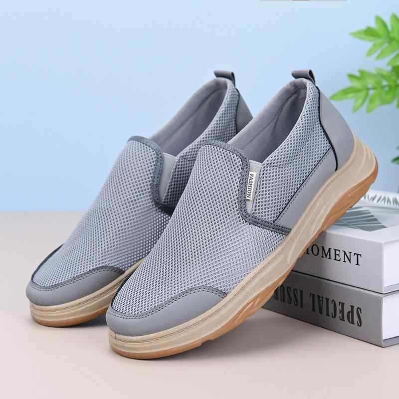 シューズ メンズ 男性用 中高齢者向け シニア スリッポン メッシュ カジュアルシューズ ウォーキング 平底 ラウンドトゥ 通気性 耐摩耗性 滑り止め 春夏秋 普段使い 軽量 快適 グレー カーキ ブラック
