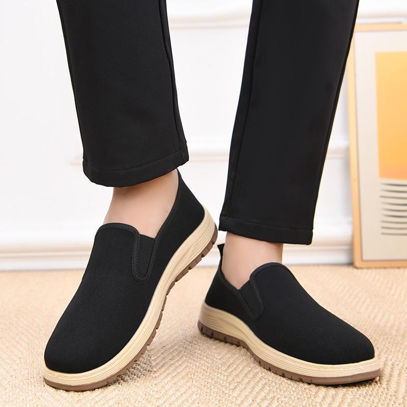 シューズ メンズ レトロ 手作りソール スリッポン 通気性 刺繍 キャンバス コットン カジュアル おしゃれ 普段使い デイリーユース 浅履き ラウンドトゥ ローヒール ゴムソール