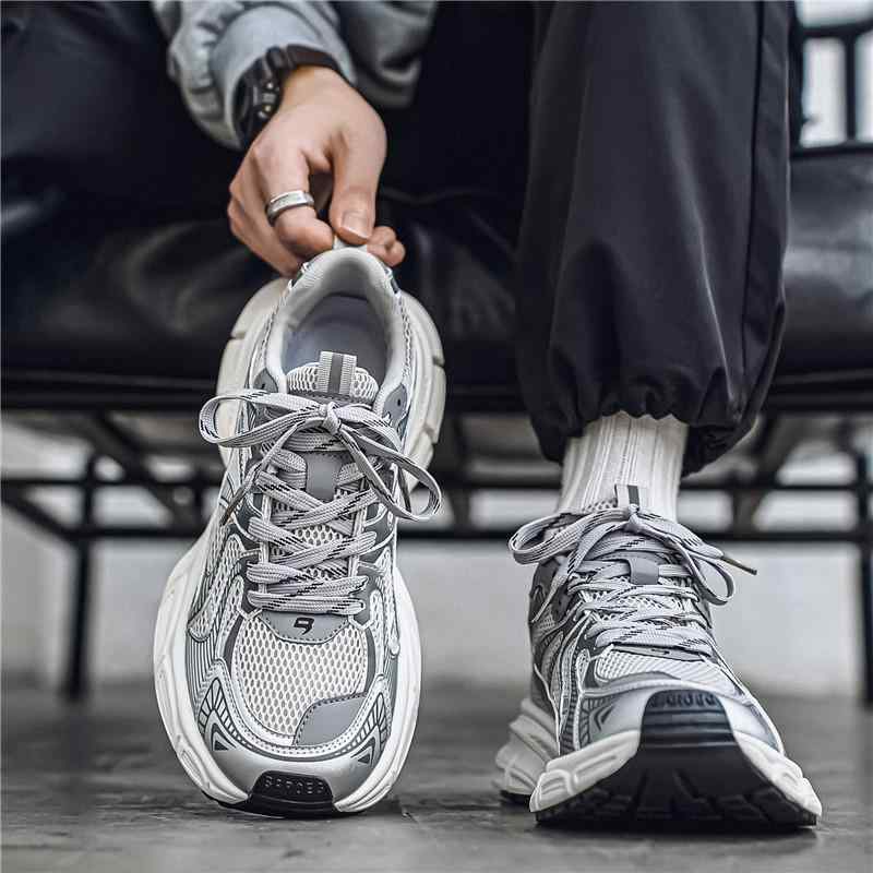 スニーカー メンズ 春夏 通気性 メッシュ 厚底 シークレット スポーツ ランニング カジュアル 普段使い 高級感 トレンドダッドシューズ 切り替え グレー ベージュ ブラック