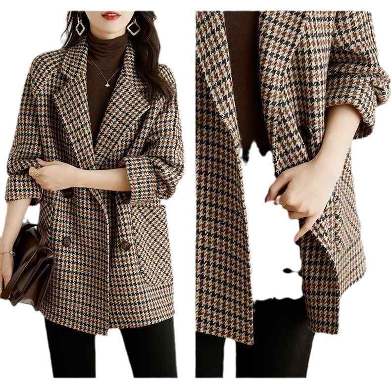 コート レディース 秋冬 千鳥格子 テーラードカラー ウール ゆったり オーバーサイズ 厚手 ミドル丈 ダブルボタン おしゃれ きれいめ 通勤 アウター