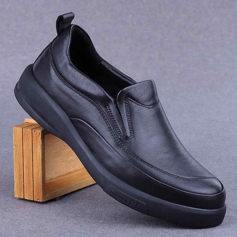 革靴 メンズ カジュアル スリッポン 本革 牛革 ソフトレザー ソフトソール 履きやすい 厚底 浅口 ラウンドトゥ 通気性 ラバーソール シンプル 普段使い ウォーキング オールシーズン ブラック