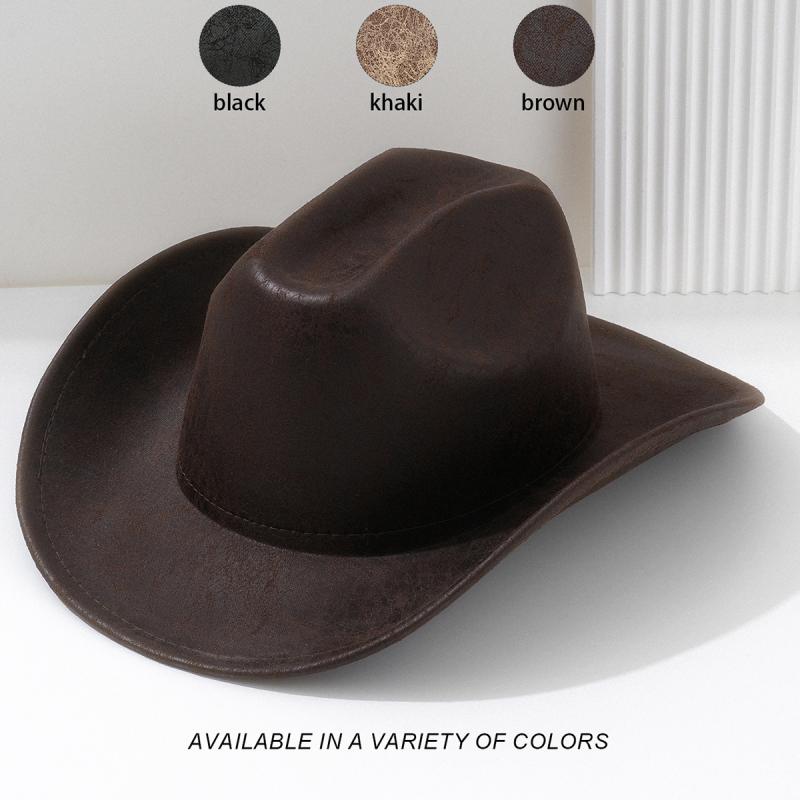 ハット 男女兼用 PUレザー フェイクレザー 合成皮革 広つば ワイドブリム カーブ カウボーイハット テ..